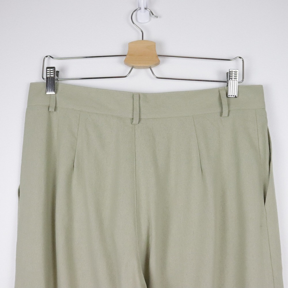OZMA Silk Clyde Pants Sage Green Large Pleated High Waist - Picture 4 of 8